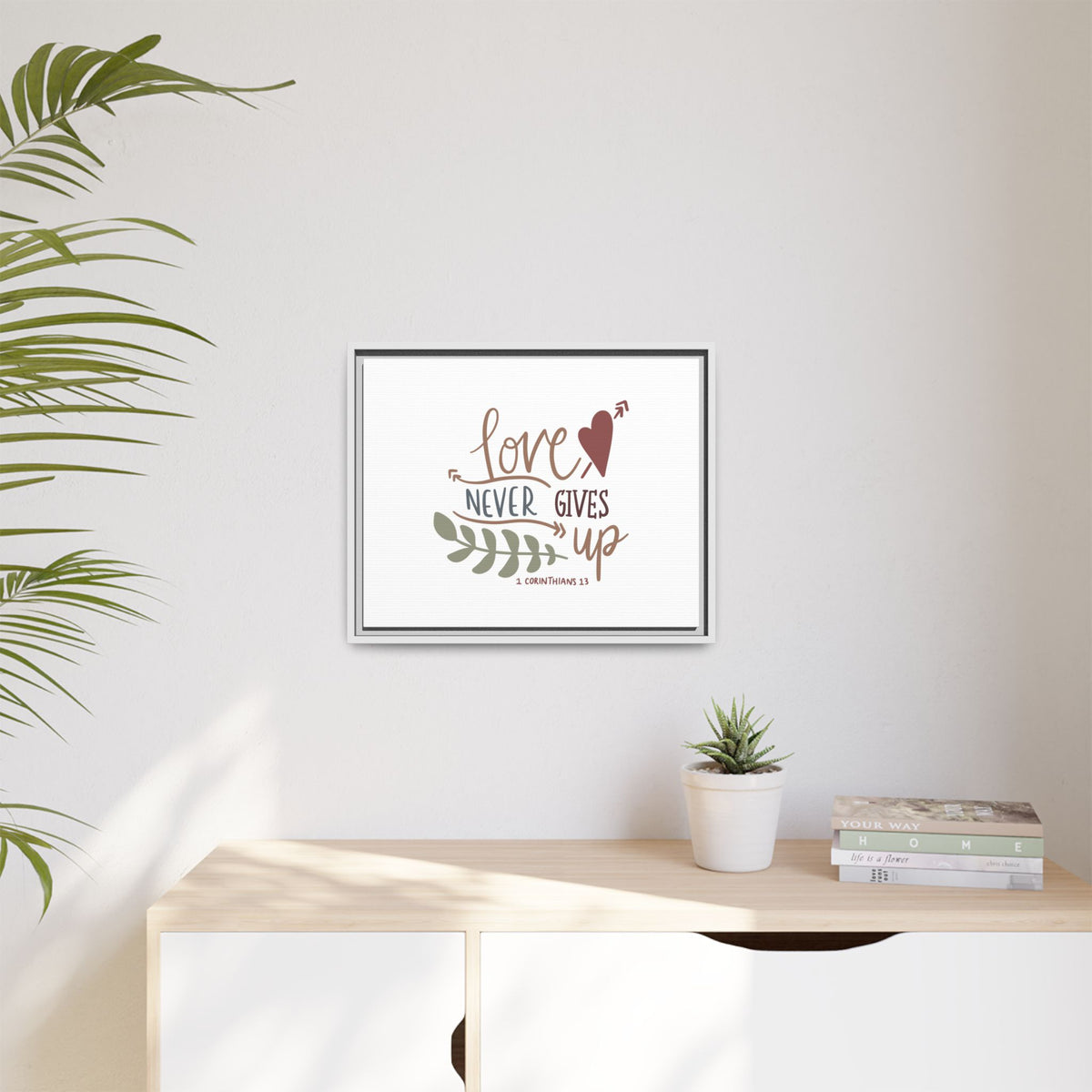 Scripture Canvas Love Never Gives Up 1 Corinthians 13 Christian Wall Art Bible Verse Print Ready to Hang