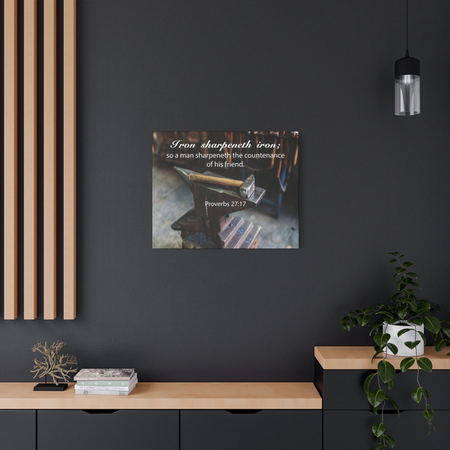 Scripture Canvas Iron Sharpeneth Iron Proverbs 27:17 Christian Wall Art Bible Verse Print Ready to Hang