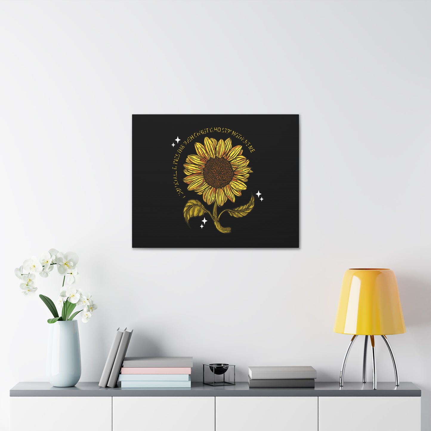 Through Christ Sunflower Philippians 4:13 Christian Wall Art Bible Verse Print Ready to Hang