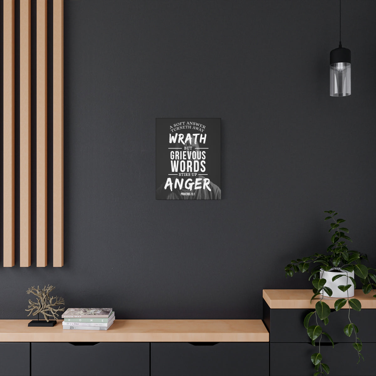 Scripture Canvas Grievous Words Proverbs 15:1 Christian Wall Art Bible Verse Print Ready to Hang