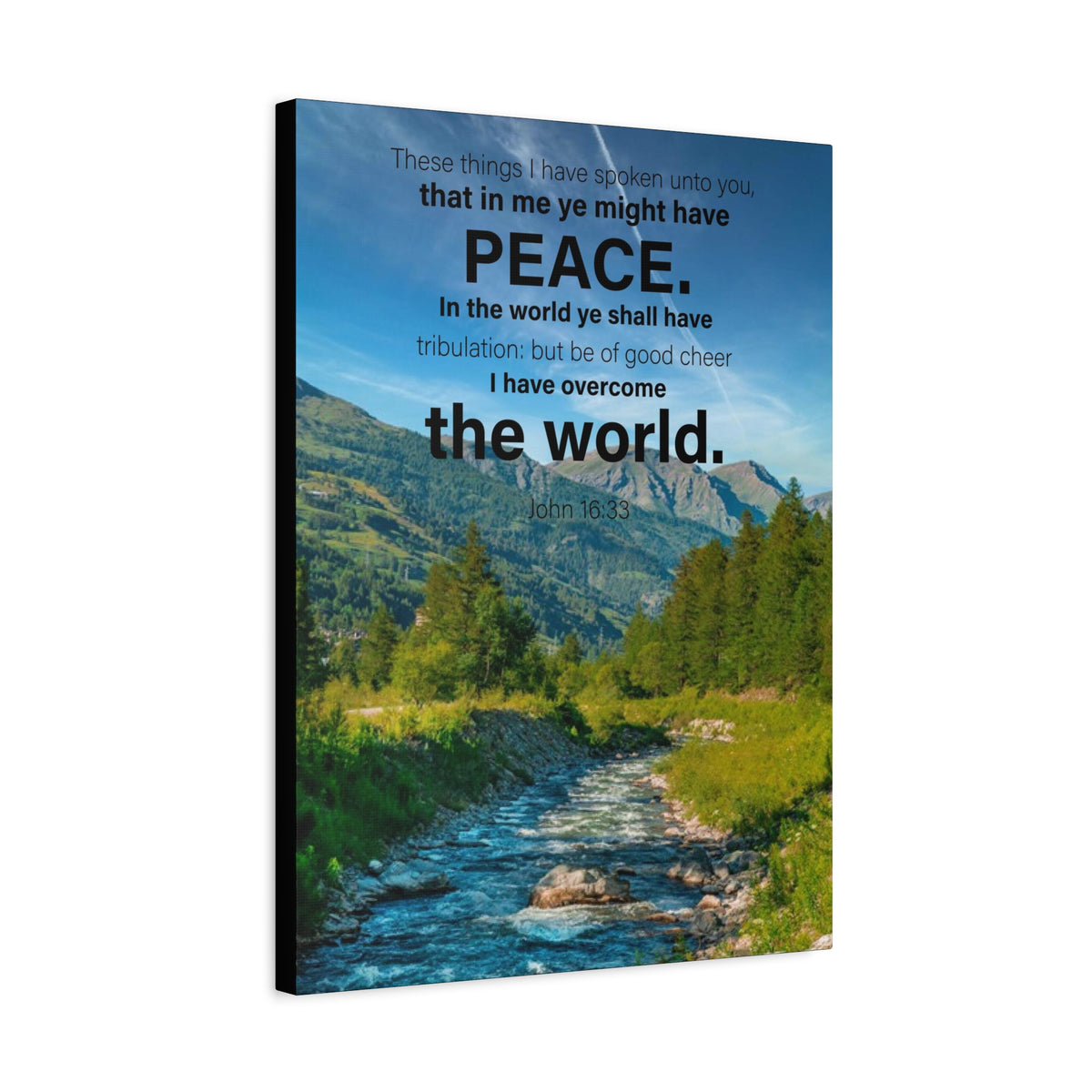 Scripture Canvas Peace the World John 16:33 Christian Wall Art Bible Verse Print Ready to Hang