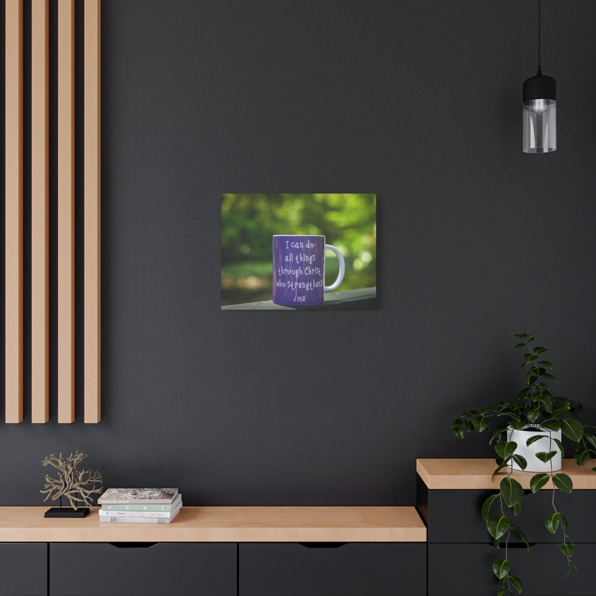 Scripture Canvas Strengthens Me Philippians 4:13 Purple Mug Christian Wall Art Bible Verse Print Ready to Hang