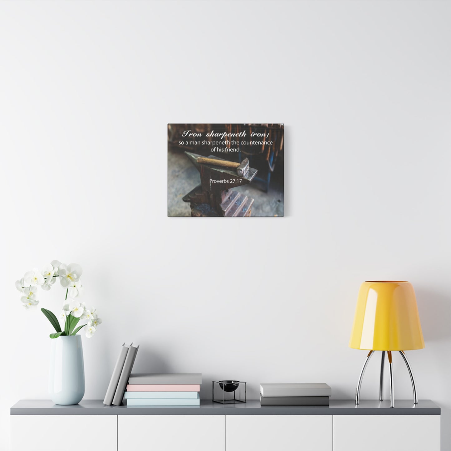 Scripture Canvas Iron Sharpeneth Iron Proverbs 27:17 Christian Wall Art Bible Verse Print Ready to Hang