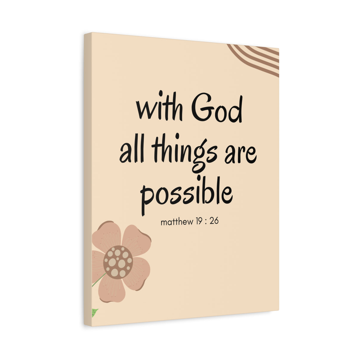 Scripture Canvas All Things Are Possible Matthew 19:26 Brown Flower Christian Wall Art Bible Verse Print Ready to Hang