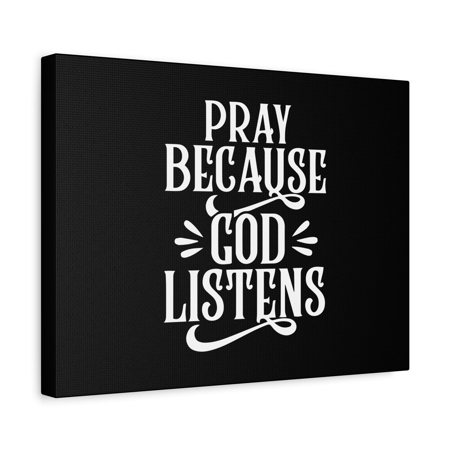 Scripture Canvas God Listens Psalm 34:17 Black Christian Wall Art Bible Verse Print Ready to Hang