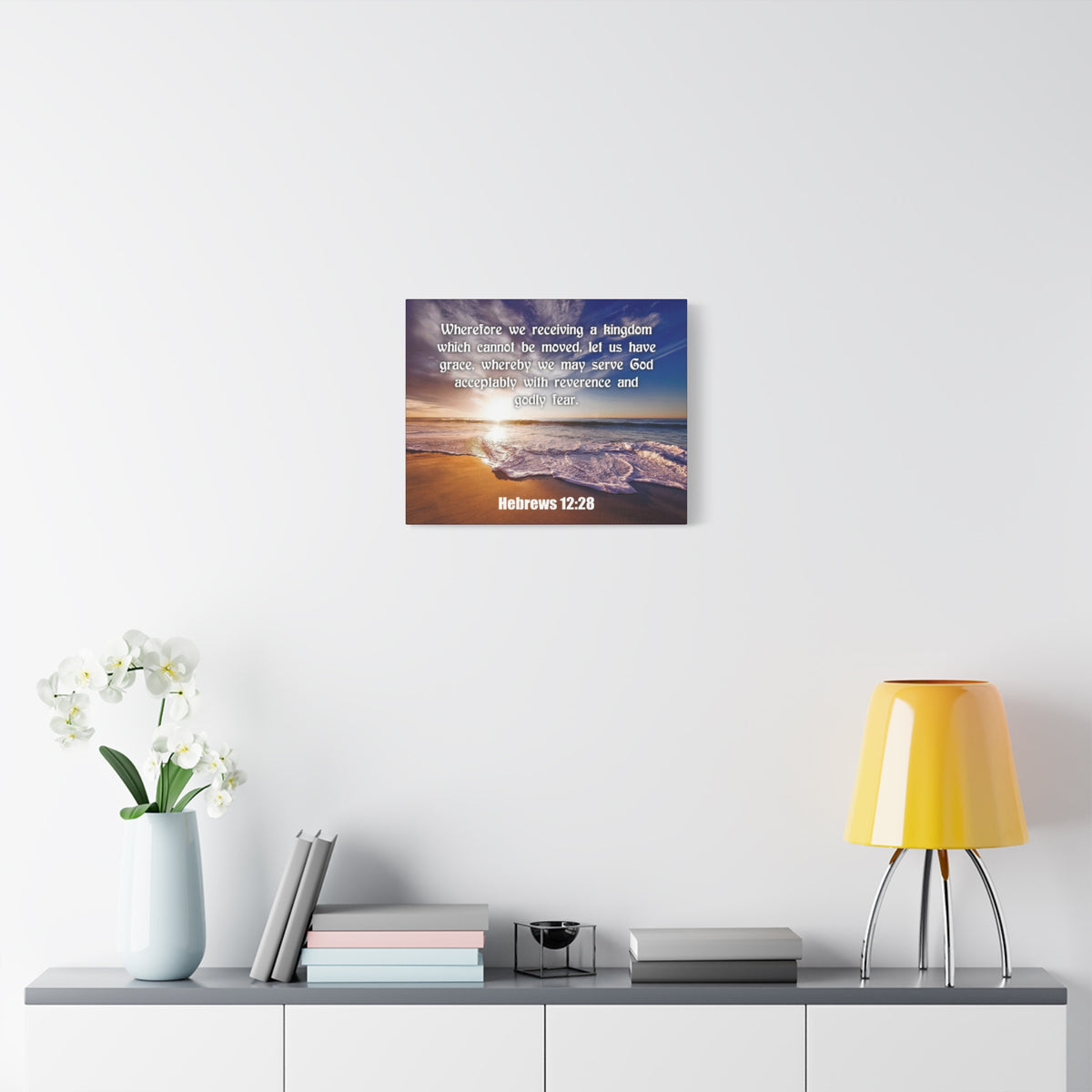 Scripture Canvas Kingdom Sea Hebrews 12:28 KJV Christian Wall Art Bible Verse Print Ready to Hang