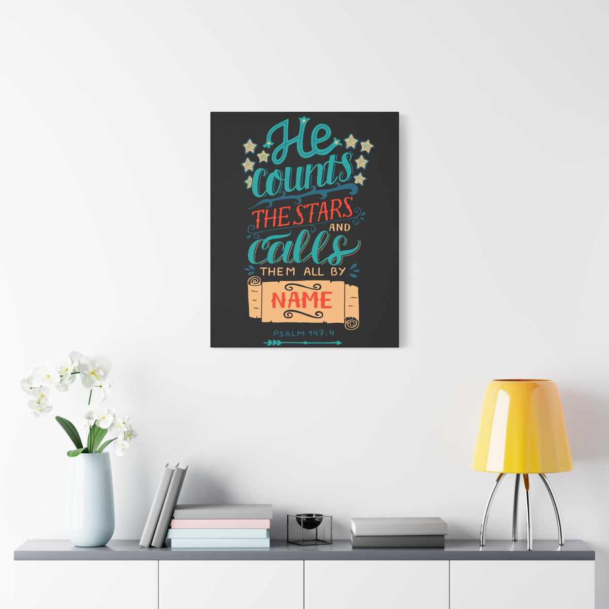 Scripture Canvas He Counts The Stars Psalm 147:4 Christian Wall Art Bible Verse Print Ready to Hang
