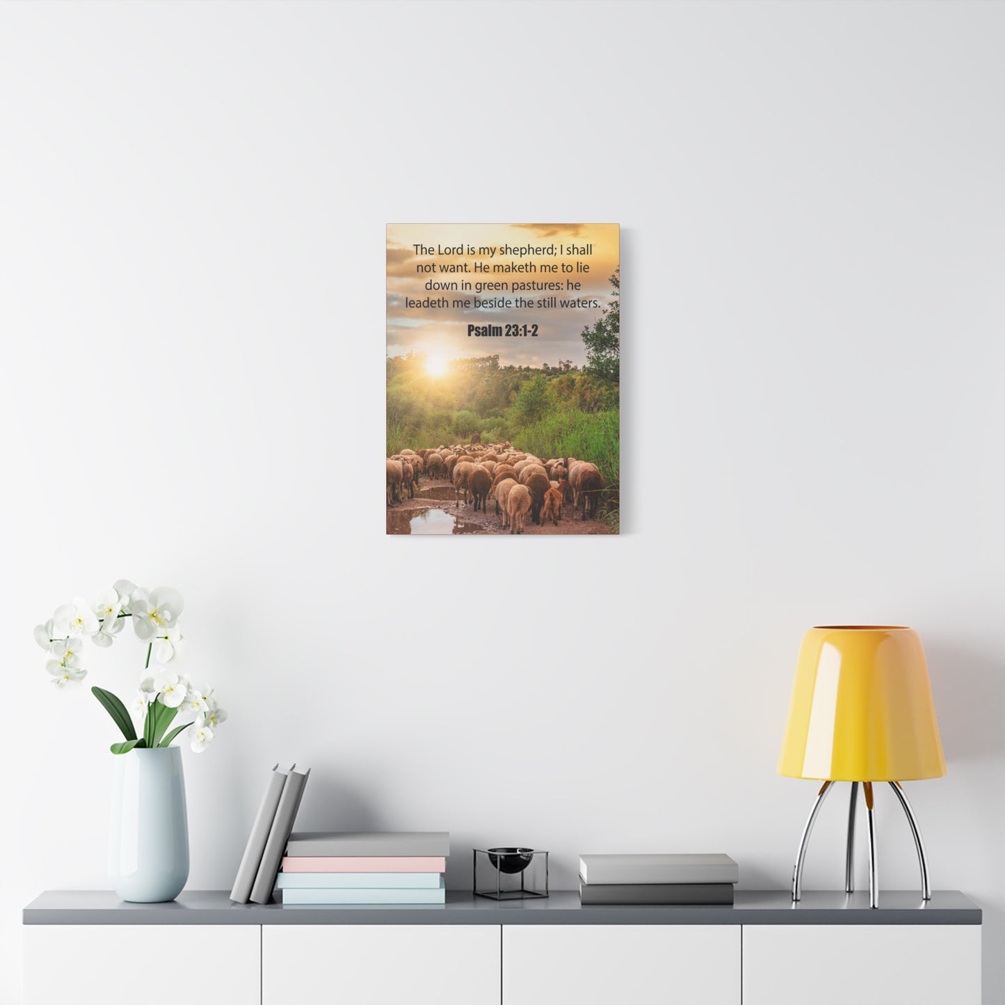 Scripture Canvas Green Pastures Psalm 23:1-2 Christian Wall Art Bible Verse Print Ready to Hang