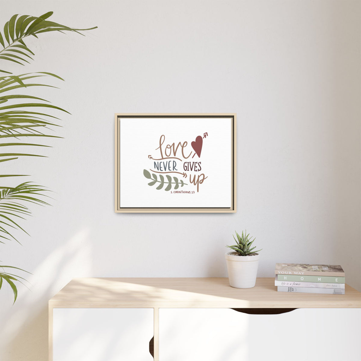 Scripture Canvas Love Never Gives Up 1 Corinthians 13 Christian Wall Art Bible Verse Print Ready to Hang