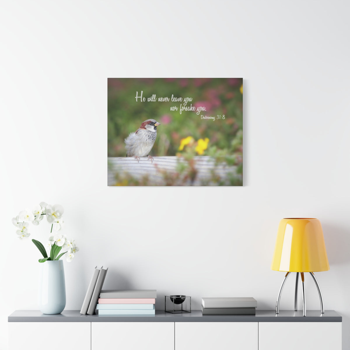 Scripture Canvas Will Never Leave You Deuteronomy 31:8 Christian Wall Art Bible Verse Print Ready to Hang