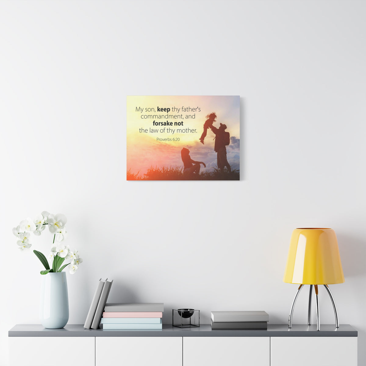Scripture Canvas The Law of Thy Mother Proverbs 6:20 Christian Wall Art Bible Verse Print Ready to Hang