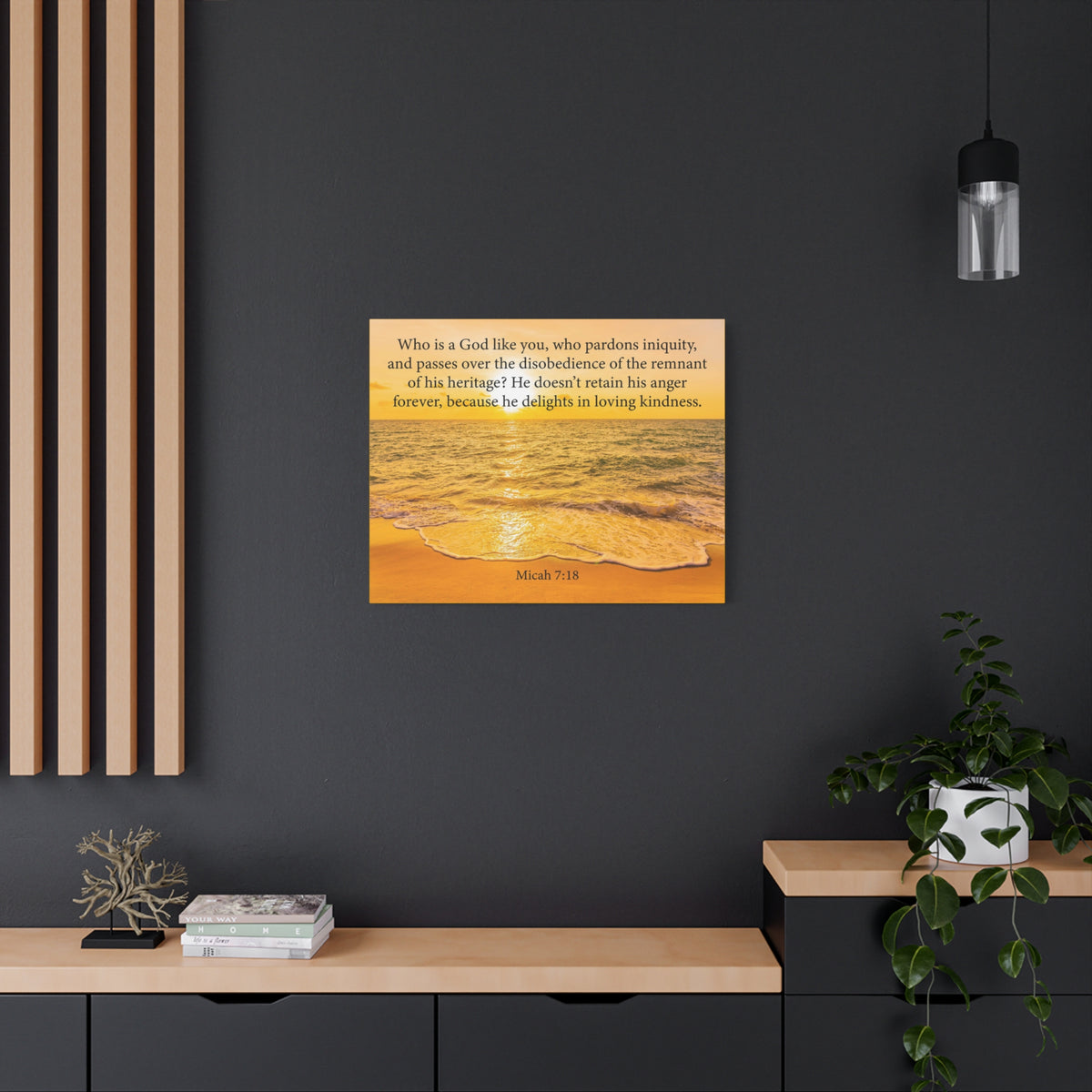 Scripture Canvas Loving Kindness Micah 7:18 Christian Wall Art Bible Verse Print Ready to Hang