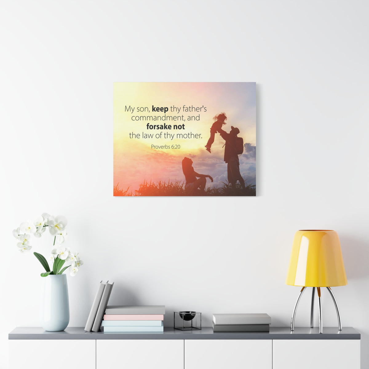 Scripture Canvas The Law of Thy Mother Proverbs 6:20 Christian Wall Art Bible Verse Print Ready to Hang