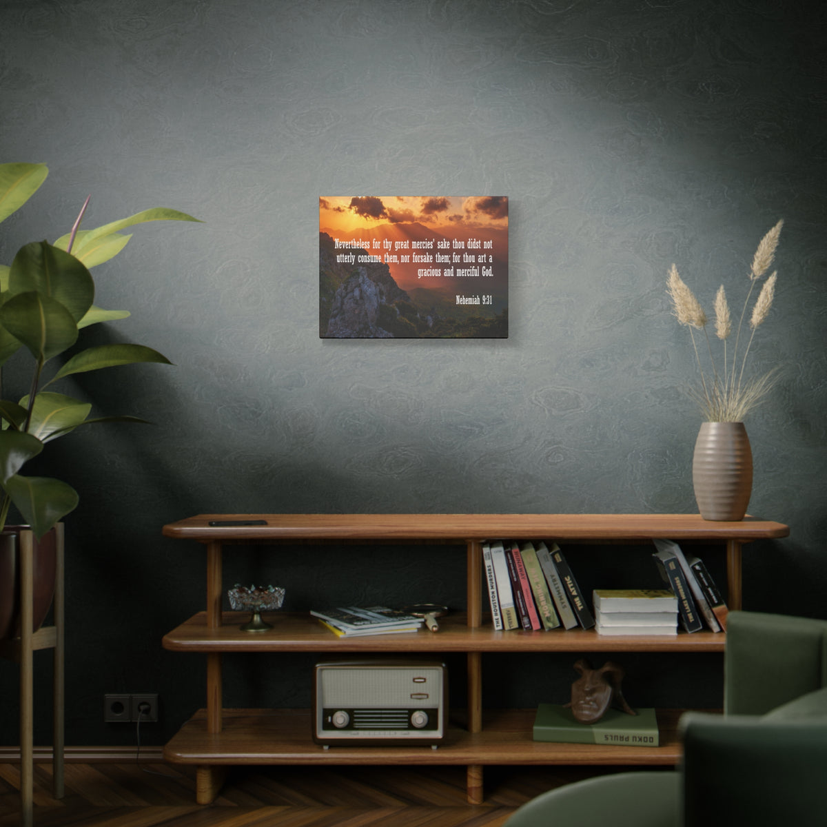 Scripture Canvas Gracious and Merciful God Nehemiah 9:31 Christian Wall Art Bible Verse Print Ready to Hang
