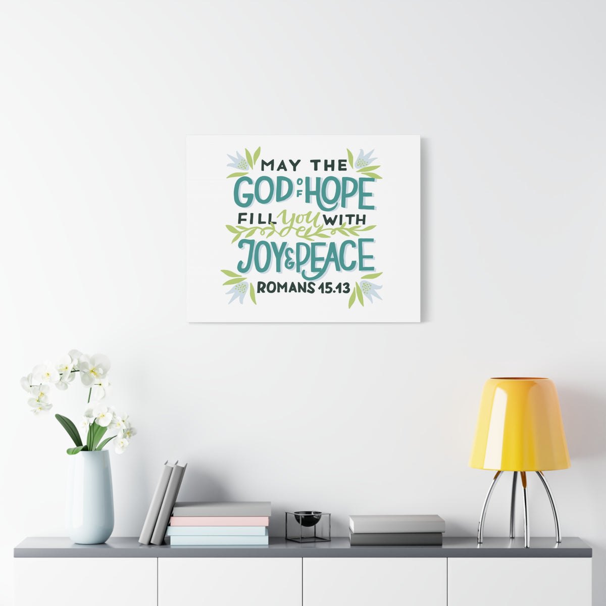 Scripture Canvas God Of Hope Romans 45:43 Christian Wall Art Bible Verse Print Ready to Hang
