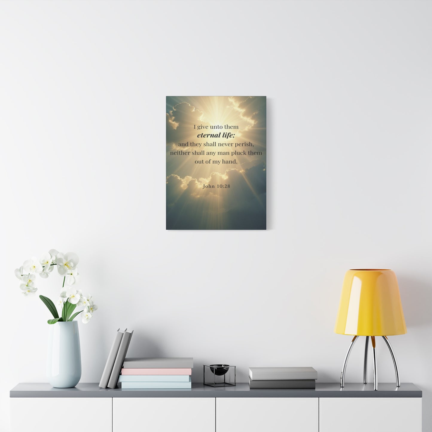 Scripture Walls John 10:28 Eternal Assurance Bible Verse Canvas Christian Wall Art Ready to Hang Unframed