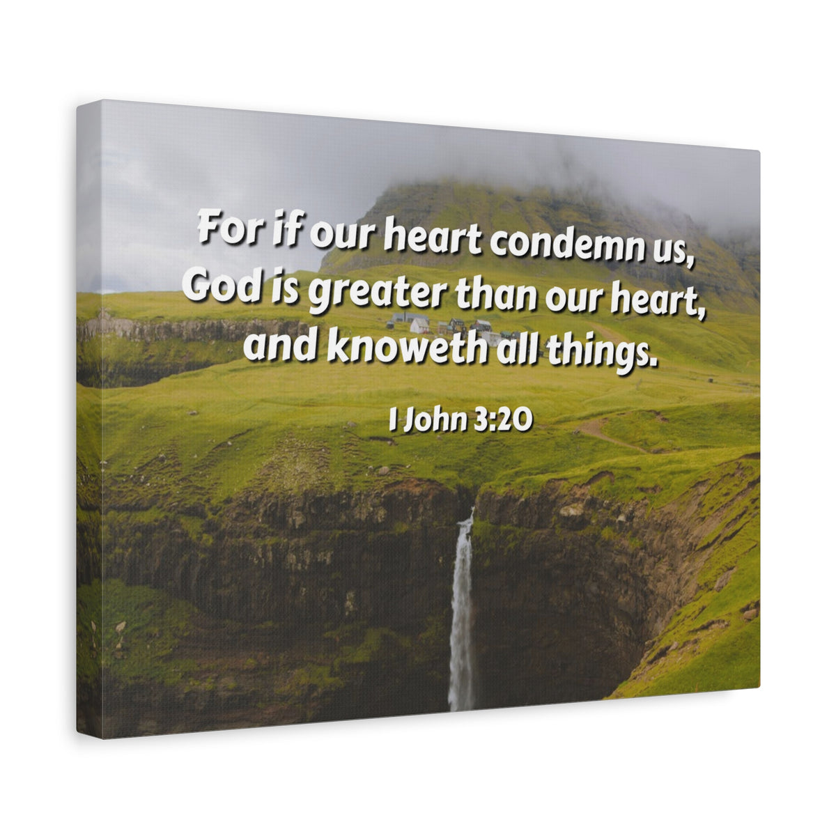 Scripture Canvas God Is Greater 1 John 3:20 Christian Wall Art Bible Verse Print Ready to Hang