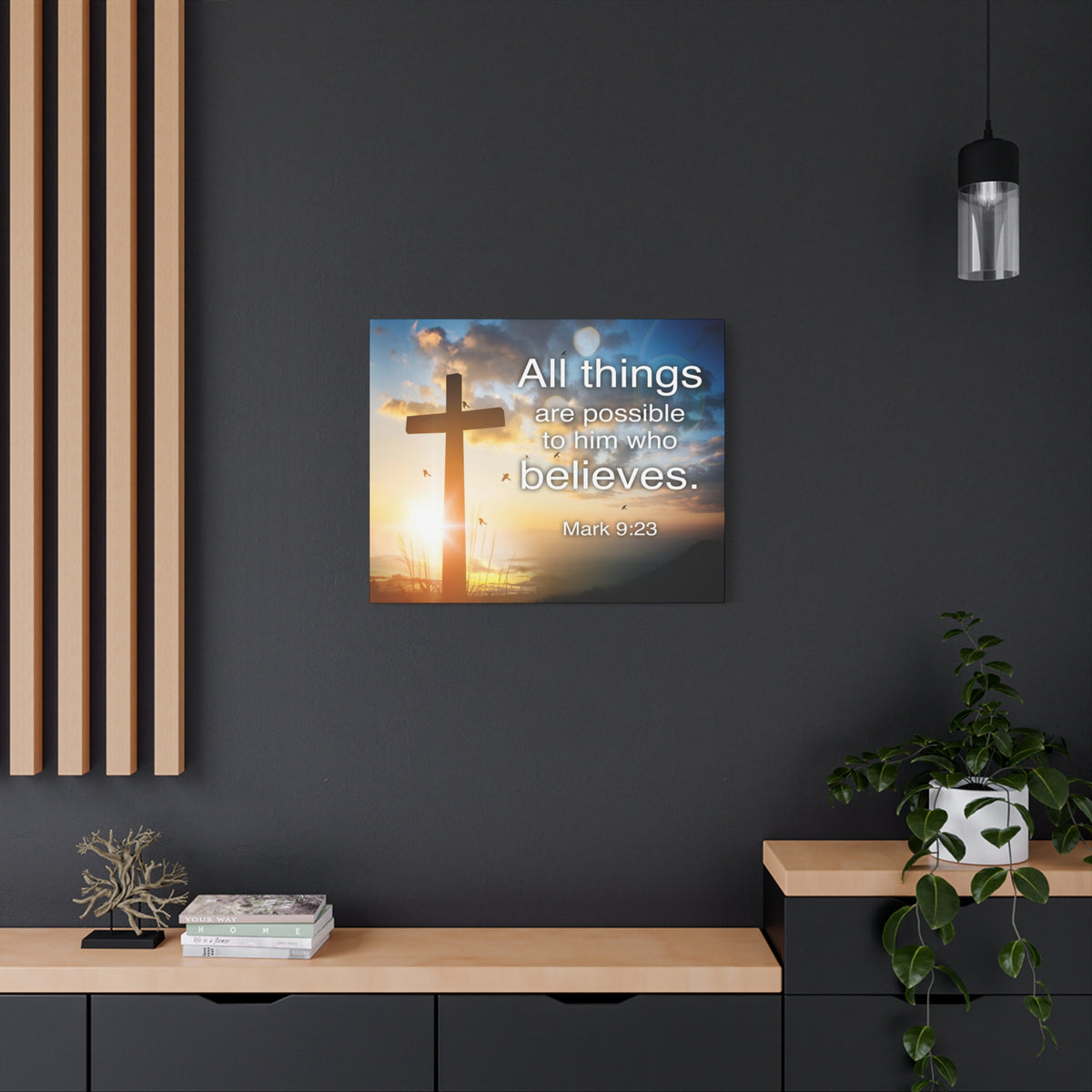 Scripture Canvas All Things Are Possible Mark 9:23 Christian Wall Art Bible Verse Print Ready to Hang