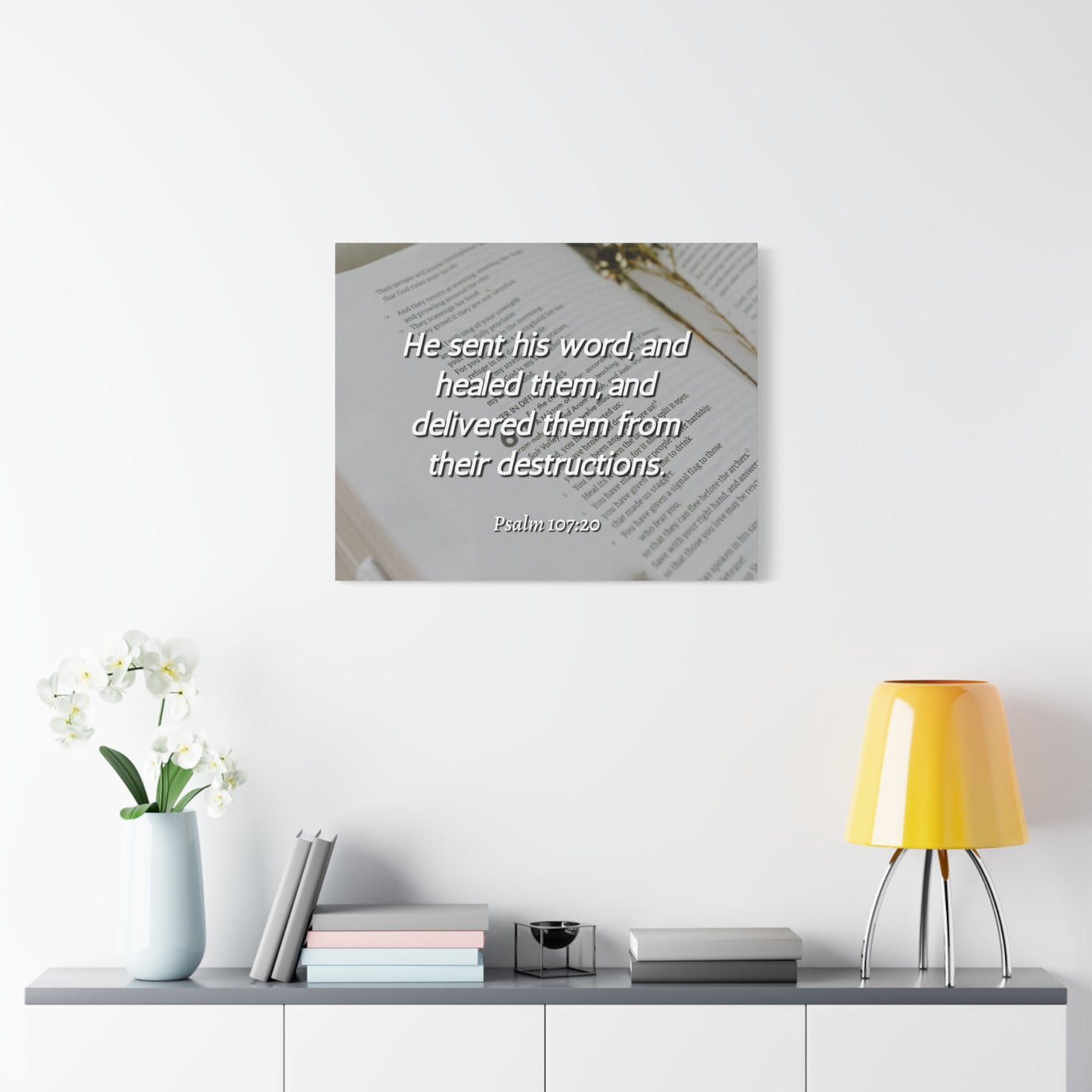 Scripture Canvas Healed Them Psalm 107:20 Christian Wall Art Bible Verse Print Ready to Hang