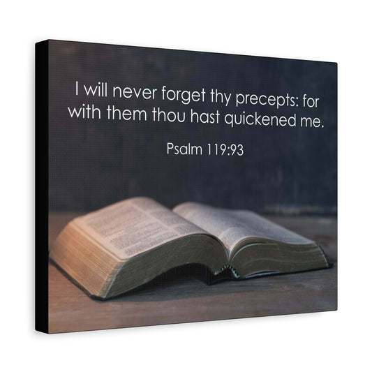 Bible Verse Canvas Never Forget Thy Precepts Psalm 119:93 Christian Home Décor Wall Art Scripture Ready to Hang Faith Print