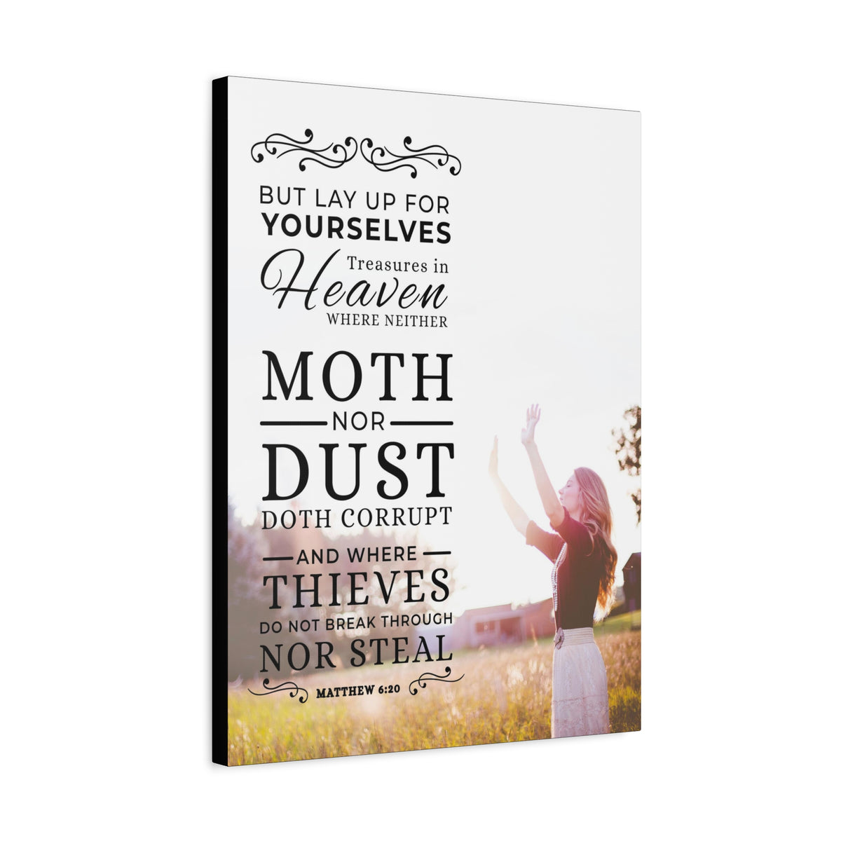 Scripture CanvasMoth Nor Dust Matthew 6:26  Christian Wall Art Bible Verse Print Ready to Hang