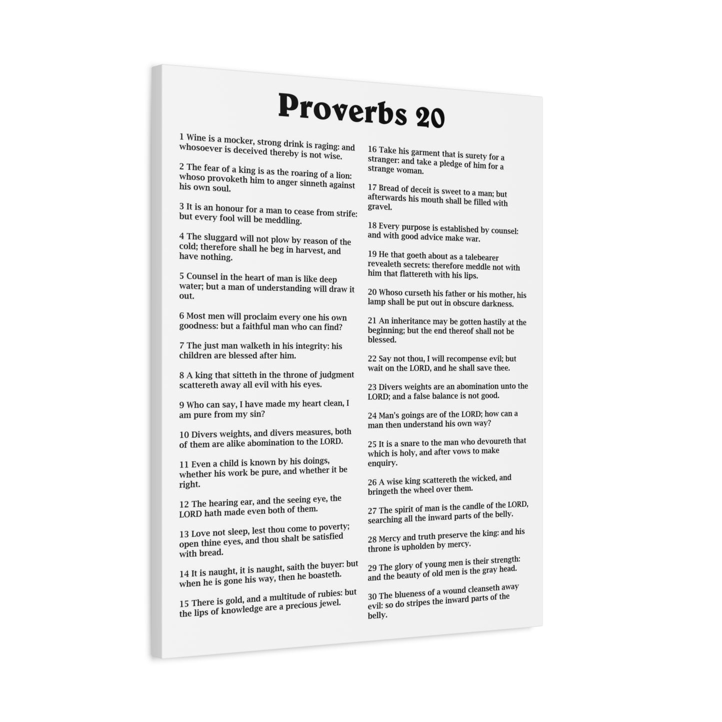 Scripture Walls Proverbs Chapter 20 White Bible Canvas Christian Wall Art Ready to Hang Unframed