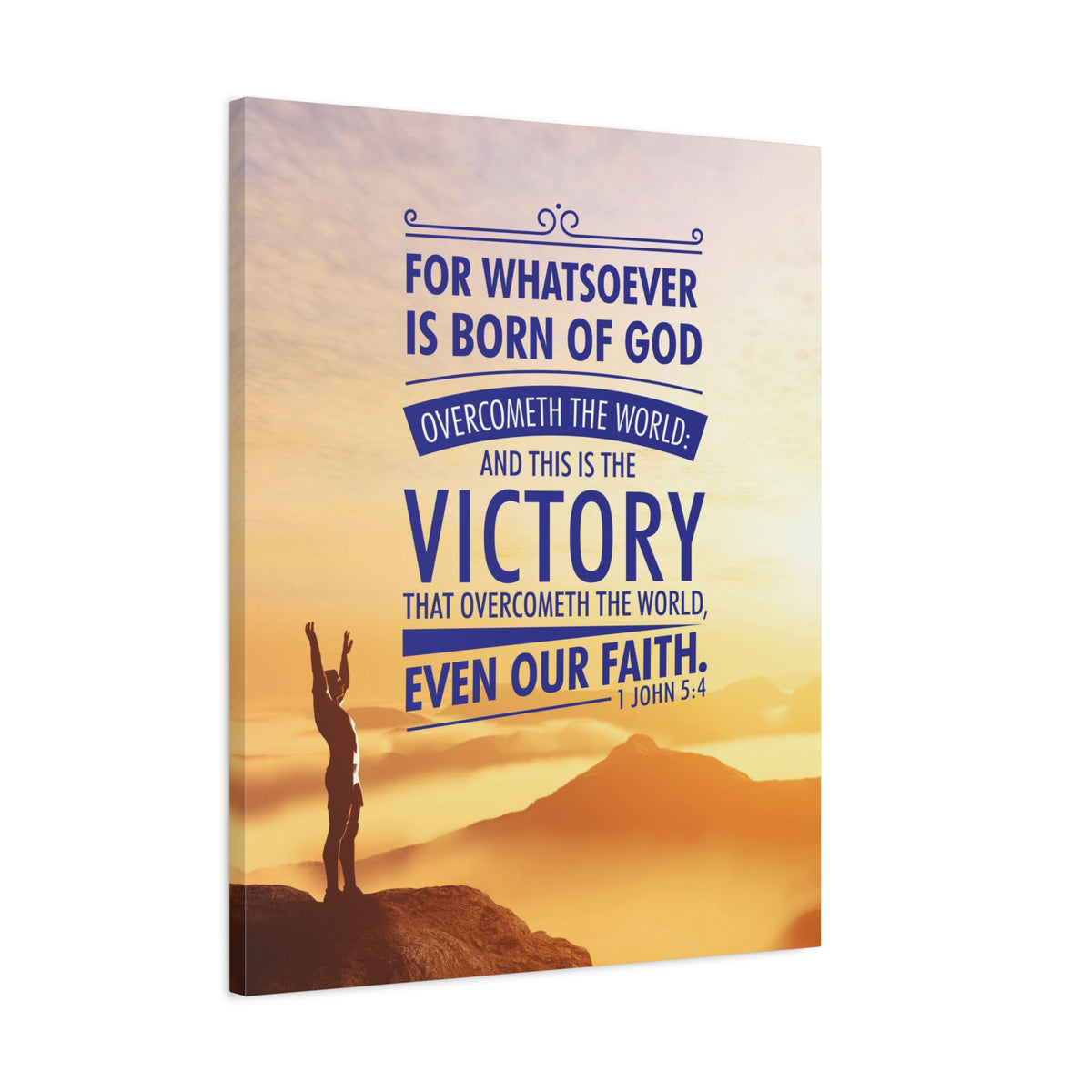 Scripture Canvas Overcometh the World 1 John 5:4 Christian Wall Art Bible Verse Print Ready to Hang