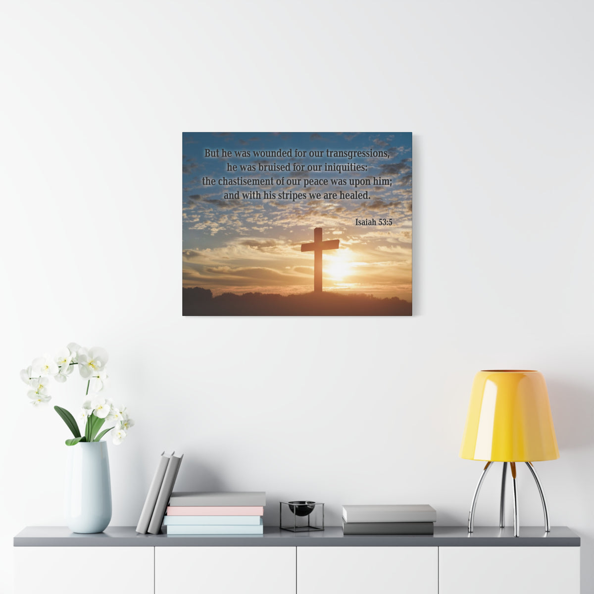 Scripture Canvas Wounded For Our Transgressions Isaiah 53:5 Christian Wall Art Bible Verse Print Ready to Hang
