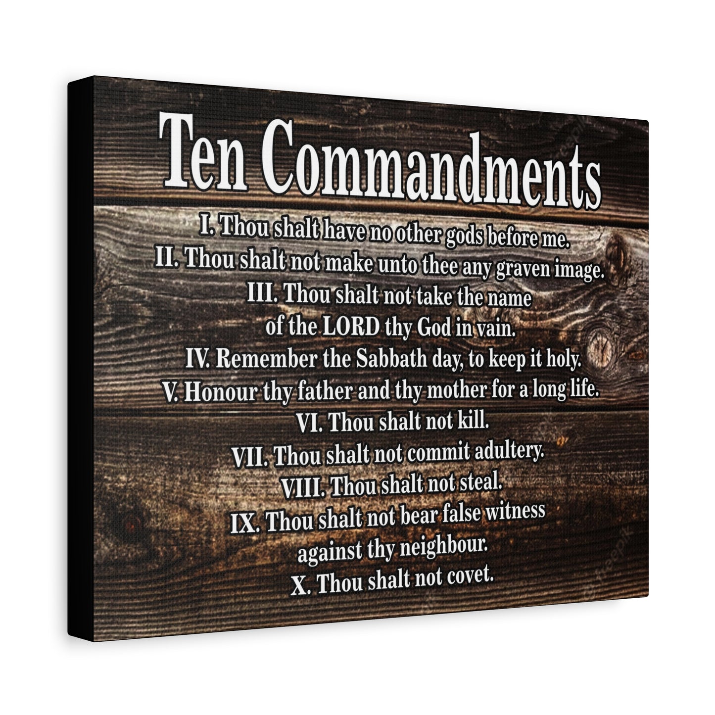 Scripture Canvas Ten Commandments Wood Brown Christian Wall Art Print Ready to Hang