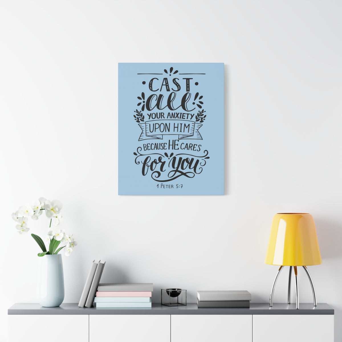 Scripture Canvas He Cares For You 1 Peter 5:7 Christian Wall Art Bible Verse Print Ready to Hang