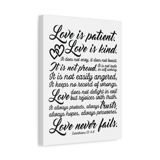 Scripture Canvas Love Is Patient Corinthians 13:4-8 Christian Wall Art Bible Verse Print Ready to Hang