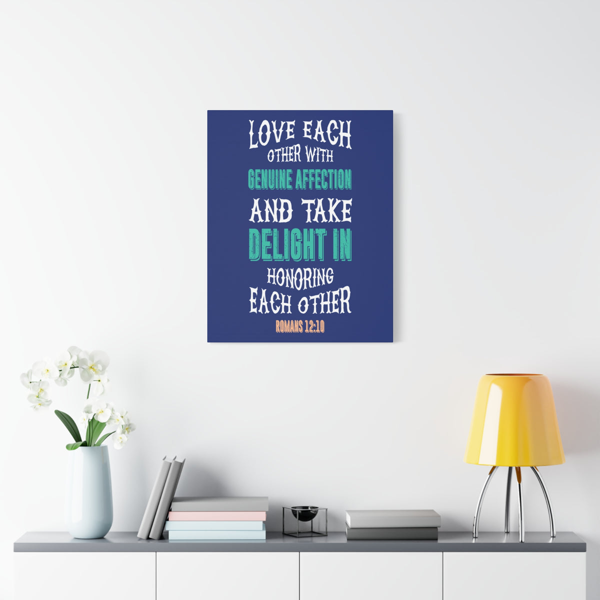 Scripture Canvas Genuine Affection Romans 12:10 Christian Wall Art Bible Verse Print Ready to Hang