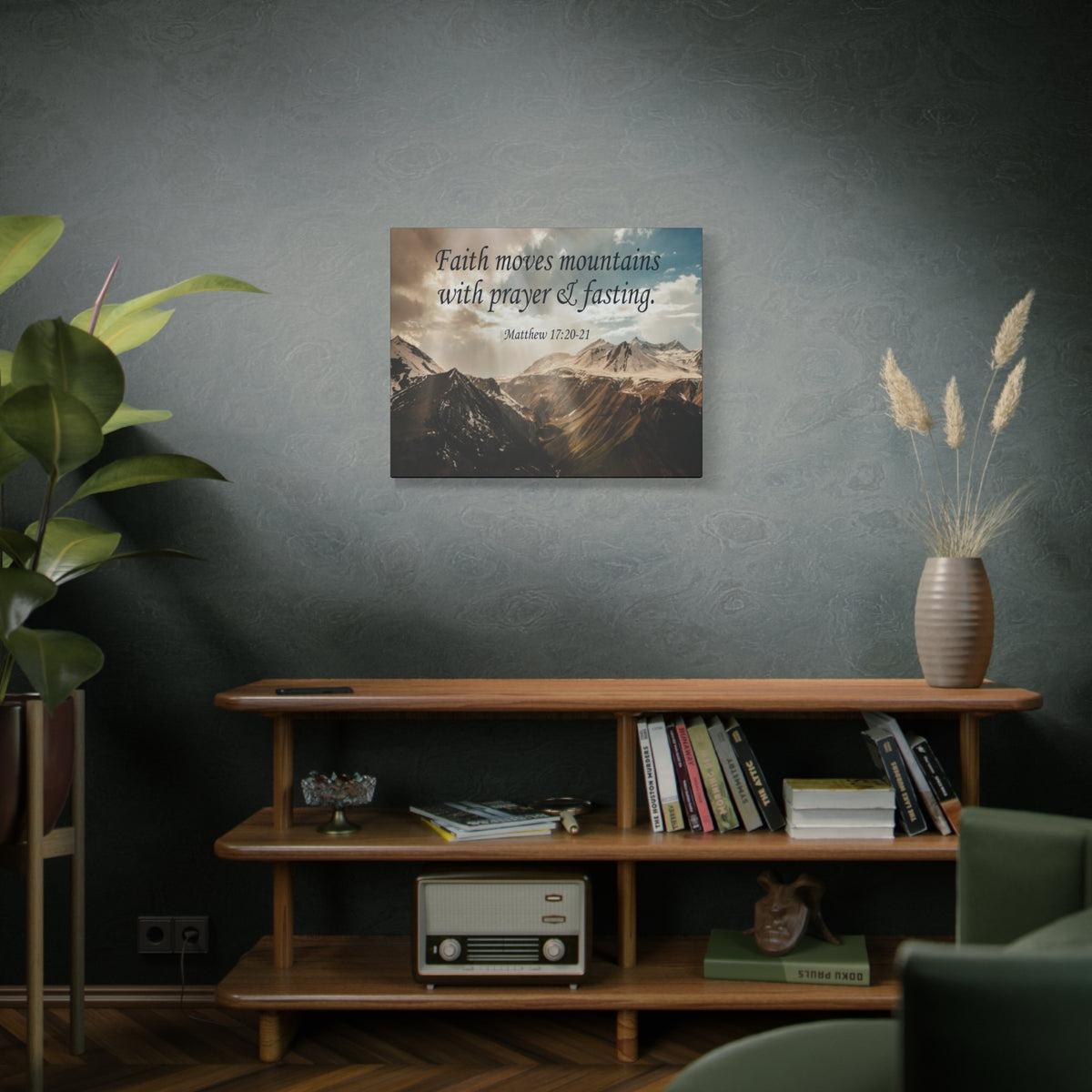 Scripture Canvas Faith Moves Mountains Matthew 17:20-21 Christian Wall Art Bible Verse Print Ready to Hang