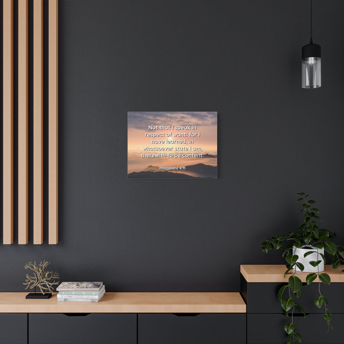 Scripture Canvas Respect Of Want Philippians 4:11 Christian Wall Art Bible Verse Print Ready to Hang