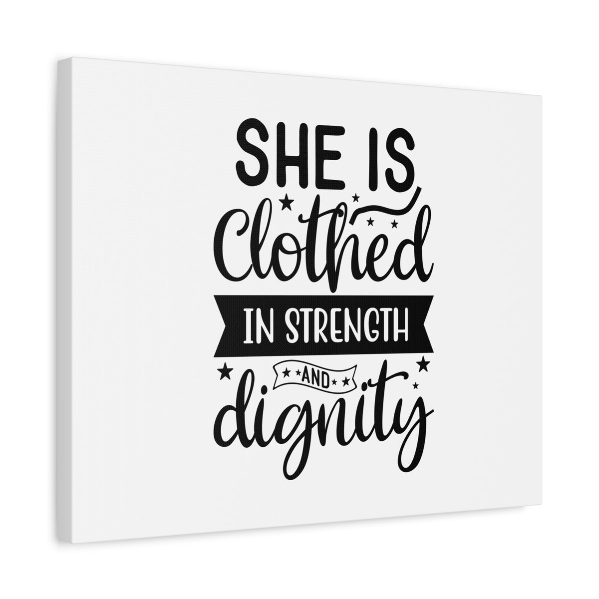 Scripture Canvas Clothed In Strength Proverbs 31:25 Many Stars Christian Wall Art Bible Verse Print Ready to Hang
