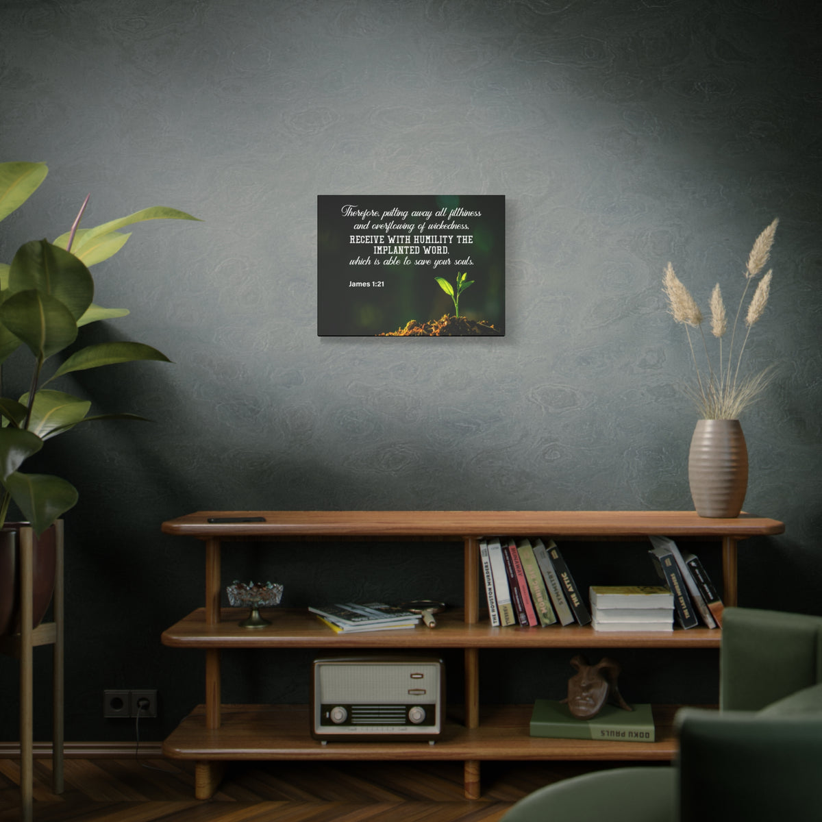 Scripture Canvas Implanted Word James 1:21 Christian Wall Art Bible Verse Print Ready to Hang