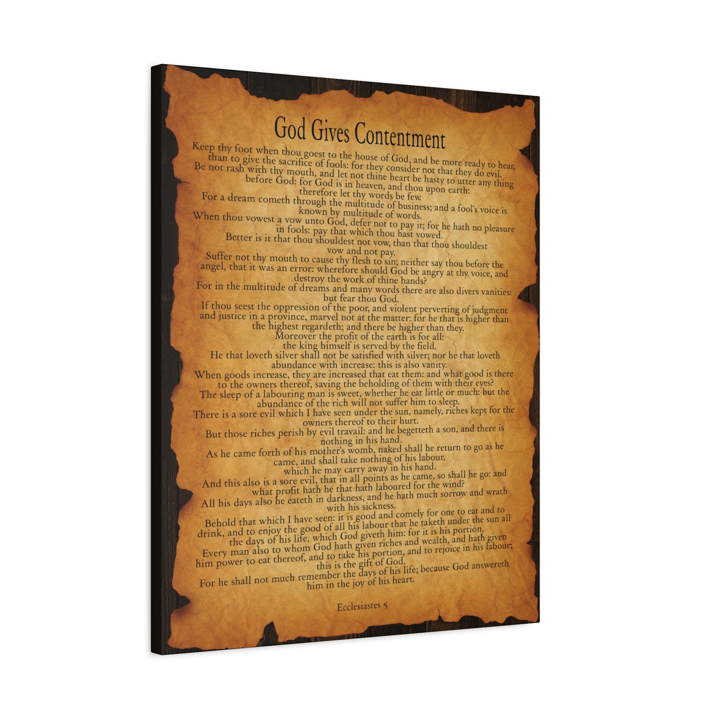 Scripture Walls God Gives Contentment Ecclesiastes 5 Gold Brown Bible Verse Canvas Christian Wall Art Ready to Hang
