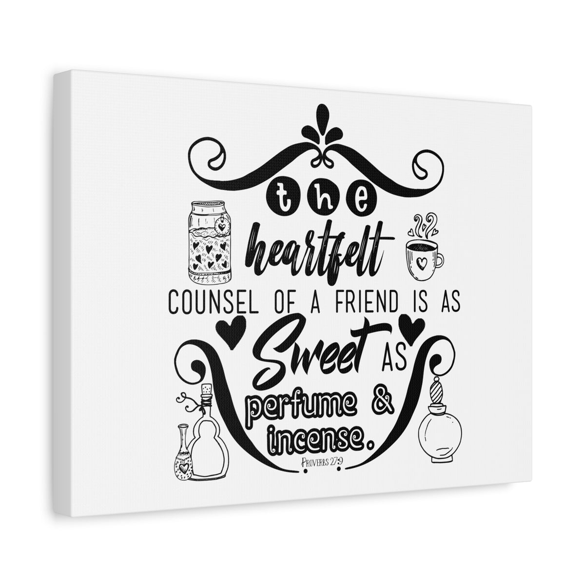 Scripture Canvas The Heartfelt Counsel Proverbs 27:9 Christian Wall Art Bible Verse Print Ready to Hang