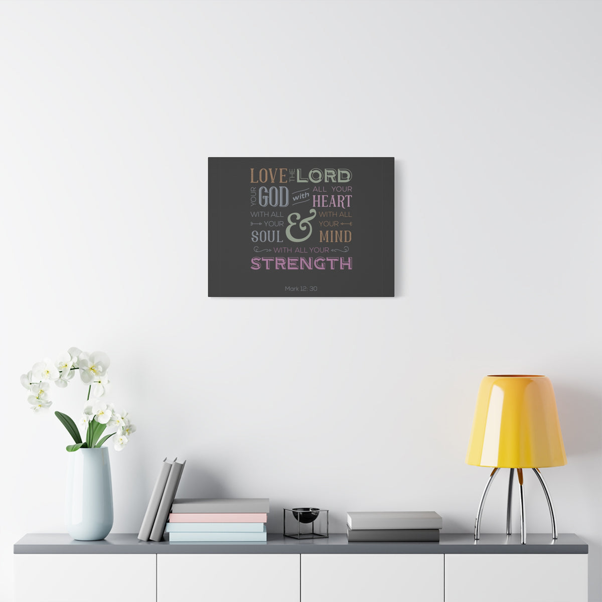 Scripture Canvas With All Your Mind Mark 12:30 Christian Wall Art Bible Verse Print Ready to Hang
