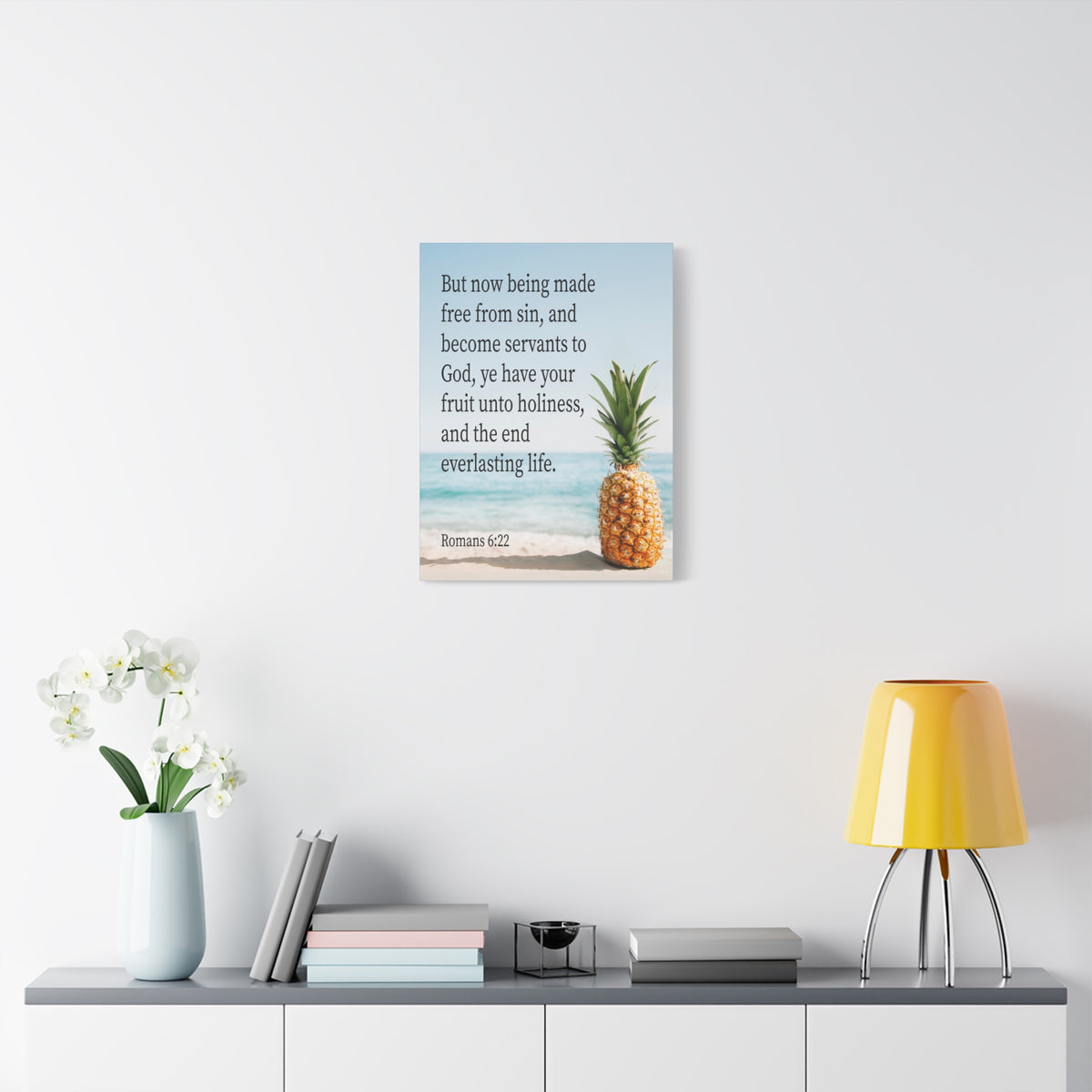 Scripture Canvas Fruit Unto Holiness Romans 6:22 Christian Wall Art Bible Verse Print Ready to Hang