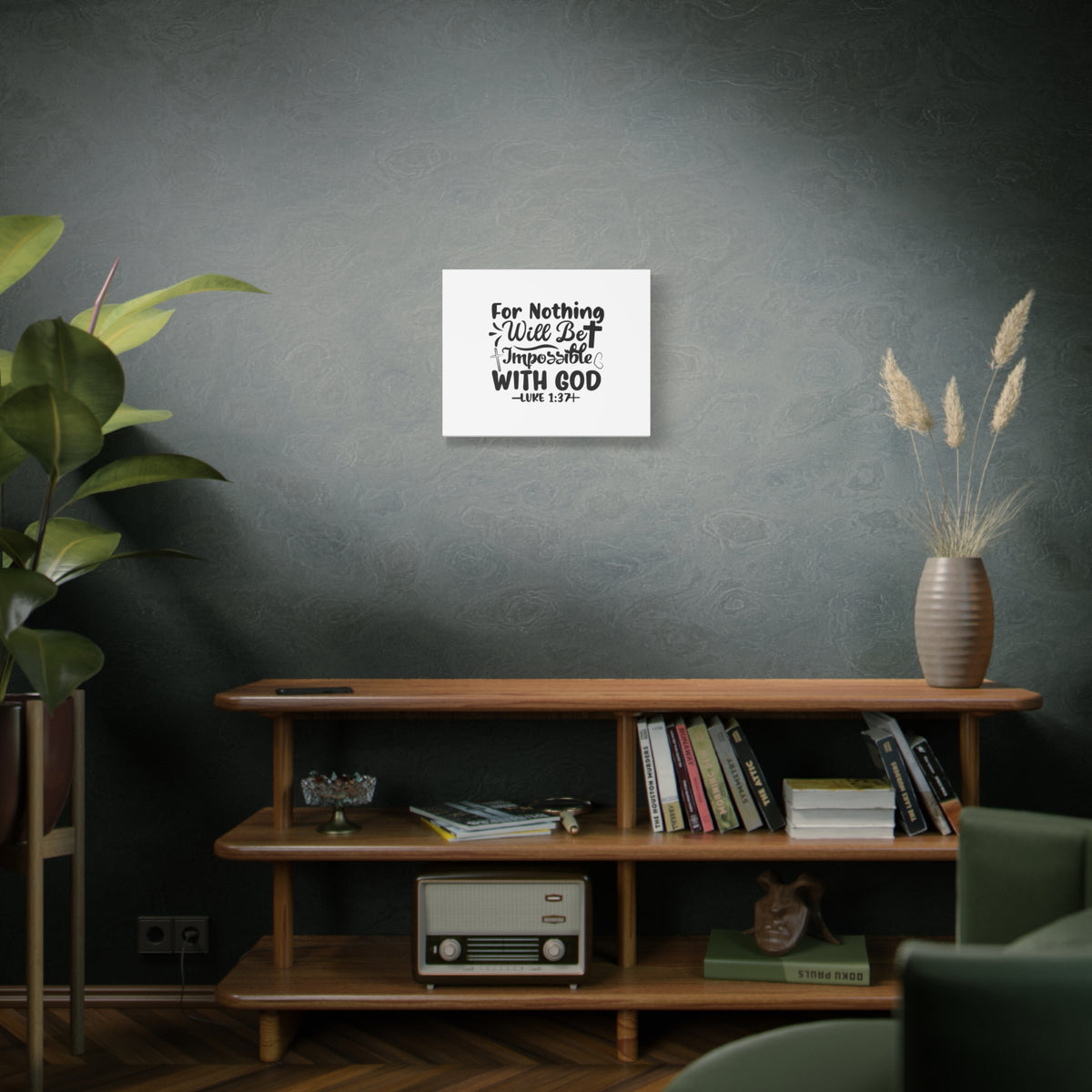 Scripture Canvas Nothing Impossible Black Luke 1:37 Christian Wall Art Bible Verse Print Ready to Hang