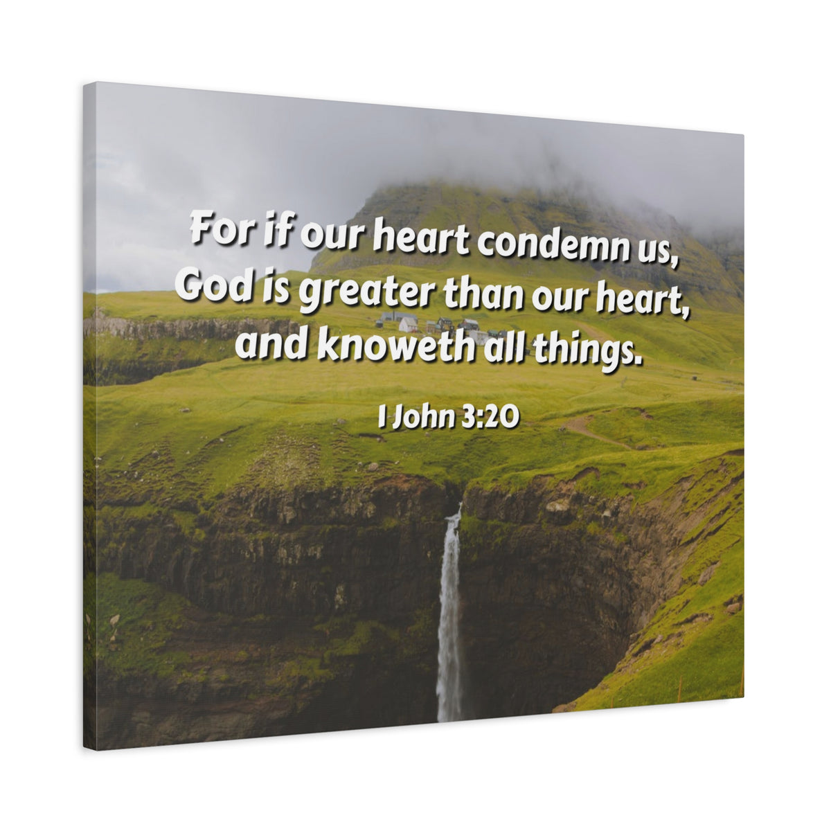 Scripture Canvas God Is Greater 1 John 3:20 Christian Wall Art Bible Verse Print Ready to Hang