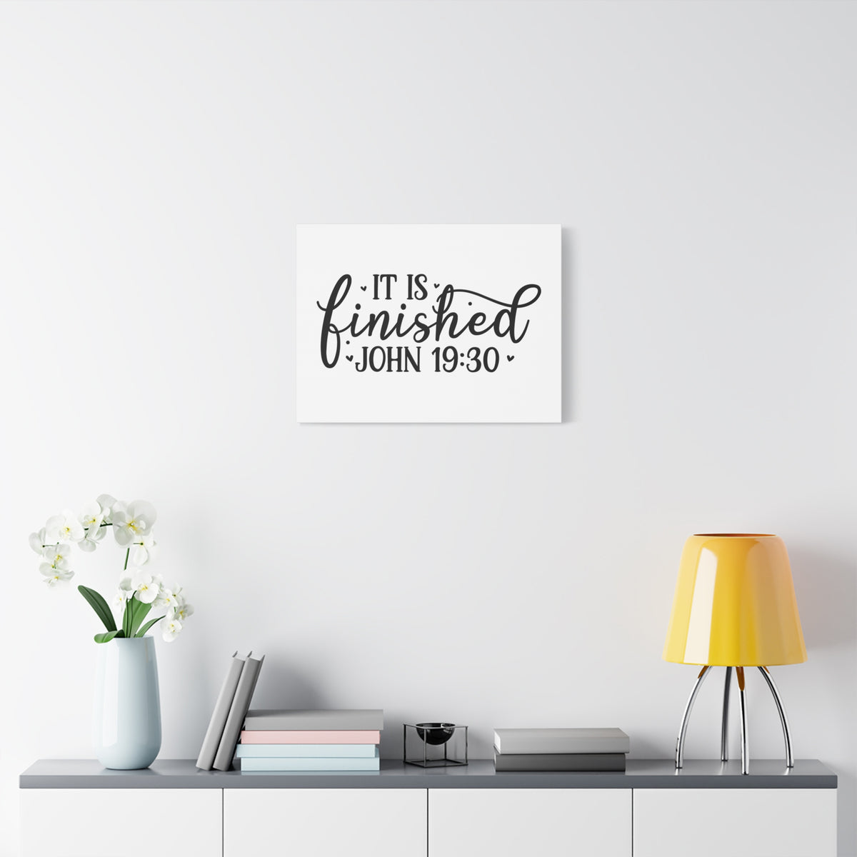 Scripture Canvas It Is Finished Small Hearts John 19:30 Christian Wall Art Bible Verse Print Ready to Hang