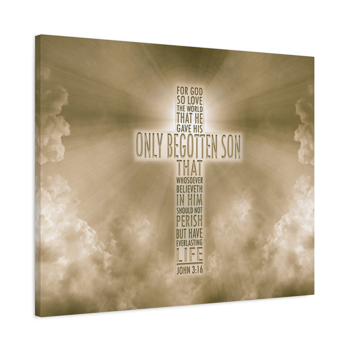 Scripture Canvas Everlasting Life John 3:16 Sun Christian Wall Art Bible Verse Print Ready to Hang