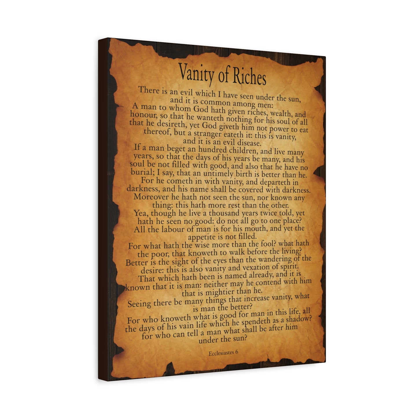 Scripture Walls Vanity of Riches Ecclesiastes 6 Gold Brown Bible Verse Canvas Christian Wall Art Ready to Hang