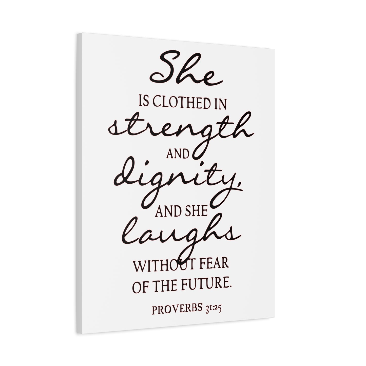 Scripture Canvas Strength, Dignity, And Laughs Proverbs 31:25 Christian Wall Art Bible Verse Print Ready to Hang