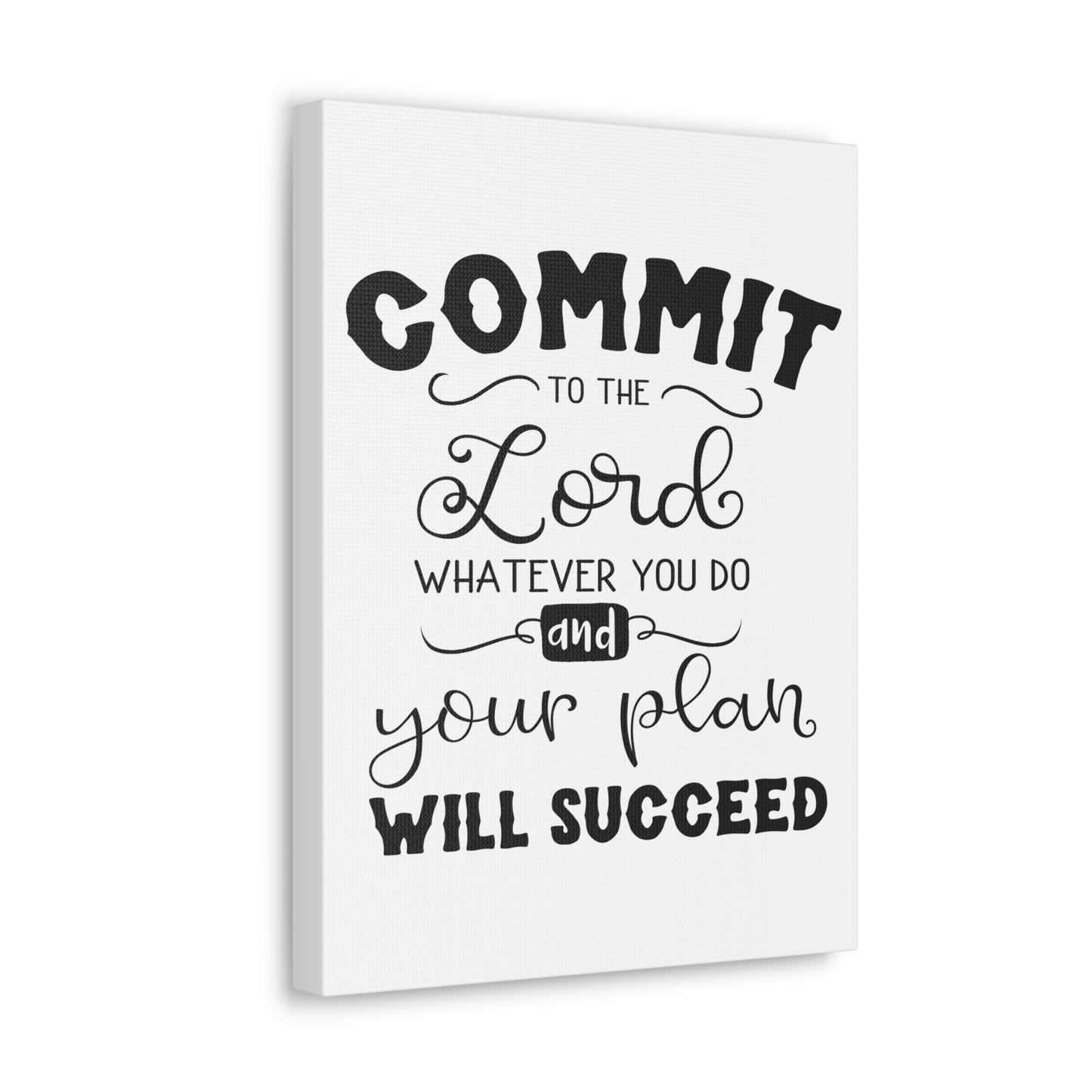 To The Lord Proverbs 16:3 Cursive Christian Wall Art Print Ready to Hang