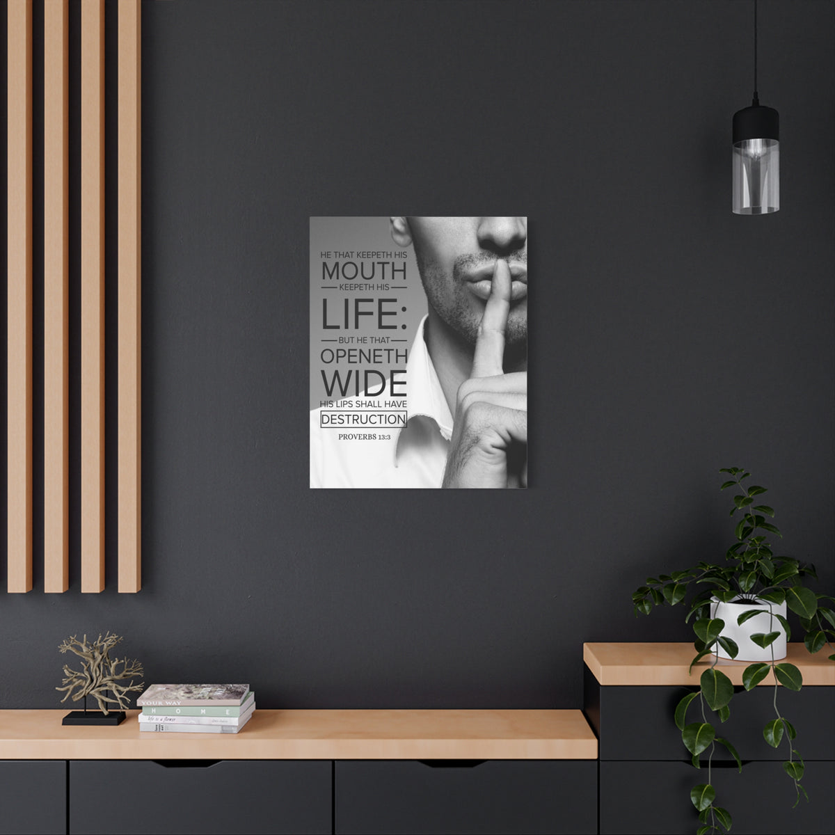 Scripture Canvas He That Keepeth His Mouth Proverbs 13:3 Christian Wall Art Bible Verse Print Ready to Hang