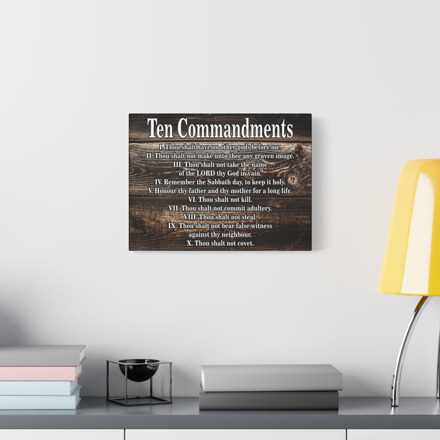 Scripture Canvas Ten Commandments Wood Brown Christian Wall Art Print Ready to Hang