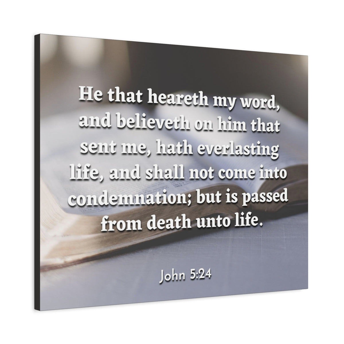 Scripture Canvas Everlasting Life John 5:24 Christian Wall Art Bible Verse Print Ready to Hang